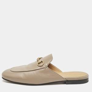 Gucci Beige Leather Princetown Flat Mules Size 37.5