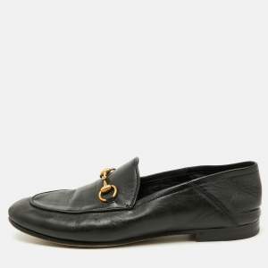 Gucci Black Leather Horsebit Jordaan Loafers Size 37