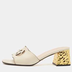 Gucci Cream Leather Cut Out Interlocking G Slide Sandals Size 40