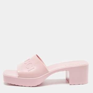 Gucci Light Pink Jelly Logo Slide Sandals Size 40