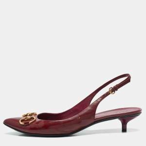 Gucci Burgundy Patent Leather Horsebit Slingback Pumps Size 40.5