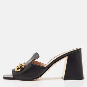 Gucci Black Leather Horsebit Slide Sandals Size 41