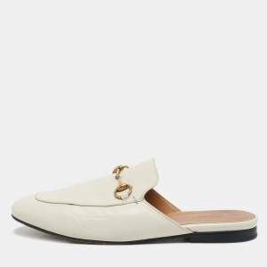 Gucci Off White Leather Princetown Flat Mules Size 38