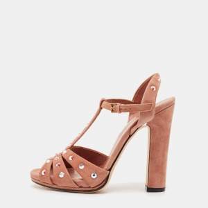 Gucci Old Rose Suede Crystals Embellished Ankle Strap Sandals Size 36