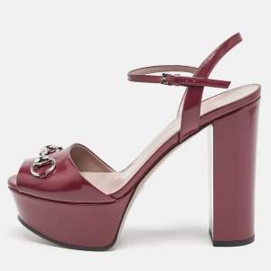 Gucci Burgundy Leather Claudie Platform Sandals Size 38