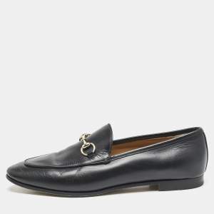 Gucci Black Leather Jordaan Loafers Size 39
