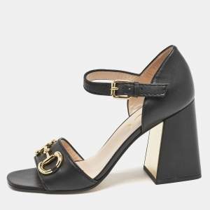 Gucci Black Leather Horsebit Ankle Strap Sandals Size 40