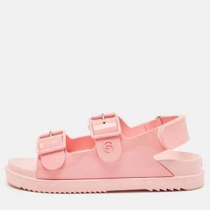 Pre Owned Gucci Pink Rubber Mini Double G Flat Sandals Size 39