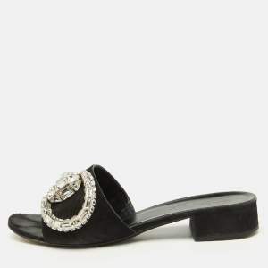 Gucci Black Suede Crystal Embellished Maxime Slide Sandals Size 39