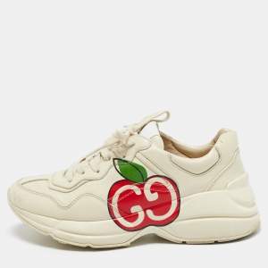 Gucci Cream Leather Rhyton Low Top Sneakers Size 37.5