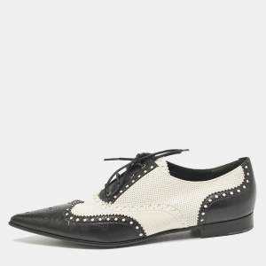 Gucci Black/White Brogue Leather Pointed Toe Oxfords Size 40