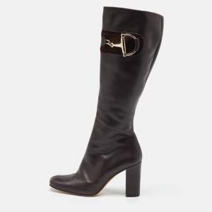 Gucci Dark Brown Leather Horsebit Knee Length Boots Size 36