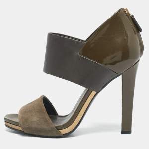 Gucci Green Patent Leather and Suede Ankle Strap Sandals Size 38.5