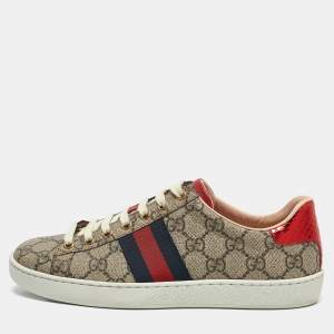Gucci Beige/Brown GG Supreme Canvas Ace Sneakers Size 37