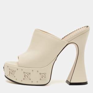 Gucci Cream Leather GG Platform Slide Sandals Size 36.5