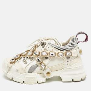 Gucci White Leather and Mesh Flashtrek Chunky Sneakers Size 36