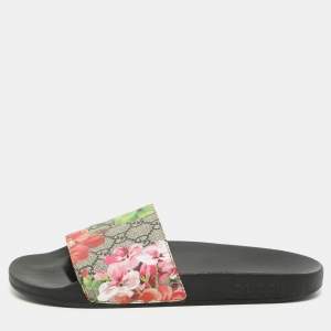 Gucci Multicolor GG Floral Canvas Flat Slides Size 38 