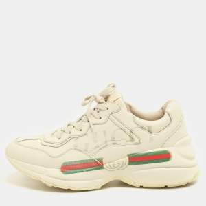Gucci Off-White Leather Rhyton Logo Low Top Sneakers Size 38