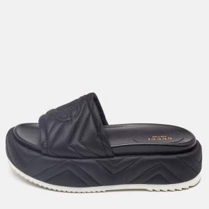 Gucci Black Matelassé Nylon Angelina Platform Sandals Size 36.5