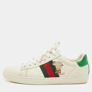 Gucci White Leather Ace Web Low Top Sneakers Size 37