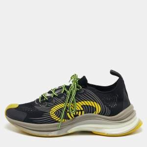 Gucci Black/Yellow Fabric and Rubber Trainer Low Top Sneakers Size 39.5
