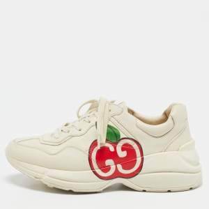 Gucci Cream Leather Logo Rhyton Sneakers Size 40