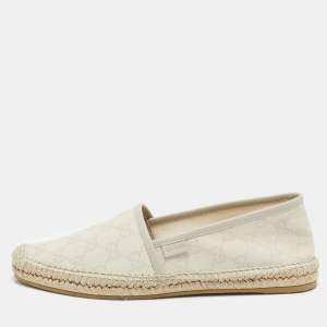 Gucci Grey/Cream GG Canvas And Leather Slip On Espadrille Flats Size 39.5