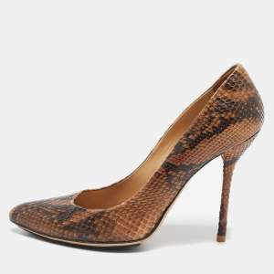 Gucci Brown Python Leather Pointed Toe Pumps Size 37.5