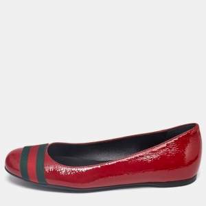 Gucci Dark Red Patent Leather Web Ballet Flats Size 37