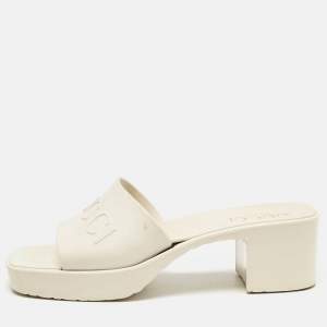 Gucci White Rubber Block Heel Slide Sandals Size 35