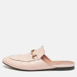 Gucci Pink Leather Princetown Mules Size 38
