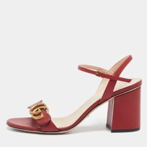 Gucci Red Leather GG Marmont Ankle Strap Sandals Size 38