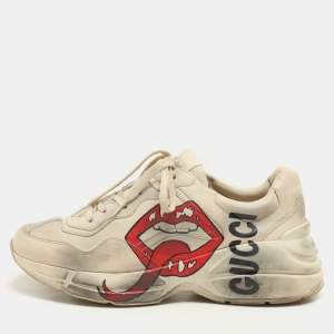 Gucci Off White Leather Rhyton Sneakers Size 41.5