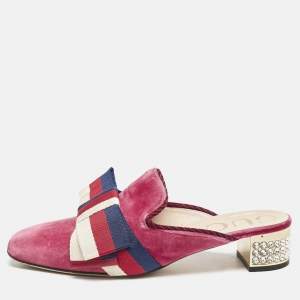 Gucci Pink Velvet Sylvie Bow Mules Size 37.5
