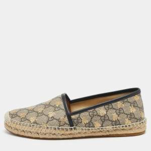 Gucci Beige/Brown GG Supreme Canvas Bee Espadrilles Flats Size 38