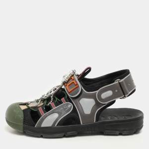 Gucci Multicolor Fabric And Leather Crystal Tinsel Sports Sandals Size 37
