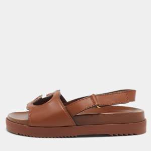 Gucci Brown Leather Interlocking G Flat Sandals Size 39.5