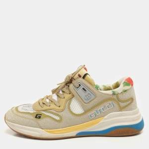 Gucci Cream/Metallic Leather and Glitter Ultrapace Low Top Sneakers Size 36.5