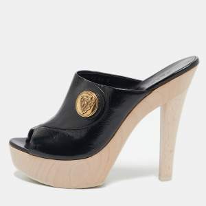 Gucci Black Patent Leather Hysteria Platform Clogs Size 40