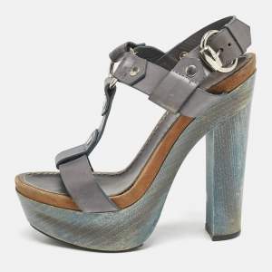 Gucci Navy Blue Leather Claudie Ankle Strap Sandals Size 39