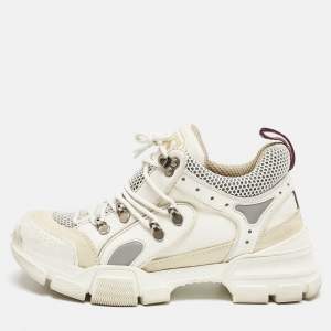 Gucci White Canvas and Leather Flashtrek Chunky Sneakers Size 38