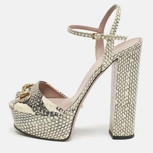 Gucci Two Tone Python Leather GG Marmont Ankle Strap Sandals Size 39.5
