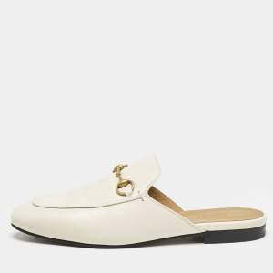 Pre Owned Gucci Off White Leather Princetown Flat Mules Size 39