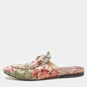 Gucci Multicolor Blooms GG Supreme Canvas Princetown Flat Mules Size 38