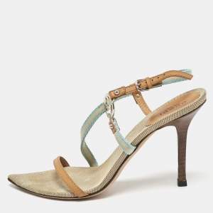Gucci Multicolor Canvas And Leather GG Logo Ankle Strap Sandals Size 37
