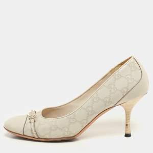 Gucci Off White Guccissima Leather Embellished Pumps Size 39.5