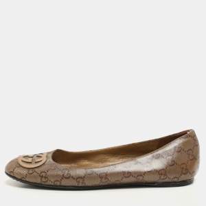Gucci Brown GG Crystal Coated Canvas Ballet Flats Size 37