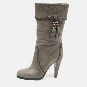 Gucci Grey Leather Bamboo Tassel Knee Boots Size 36.5