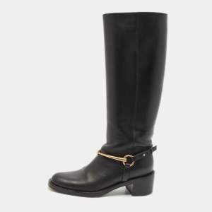 Gucci Black Leather Horsebit Knee Length Boots Size 35