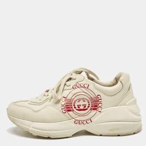 Gucci Cream Leather Disk Print Rhyton Sneakers Size 38